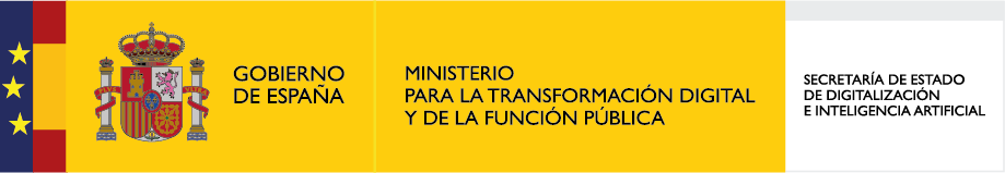 Bandera de España junto al logotipo del Ministerio para la Transformación Digital y de la Función Pública, destacando la Secretaría de Estado de Digitalización e Inteligencia Artificial.